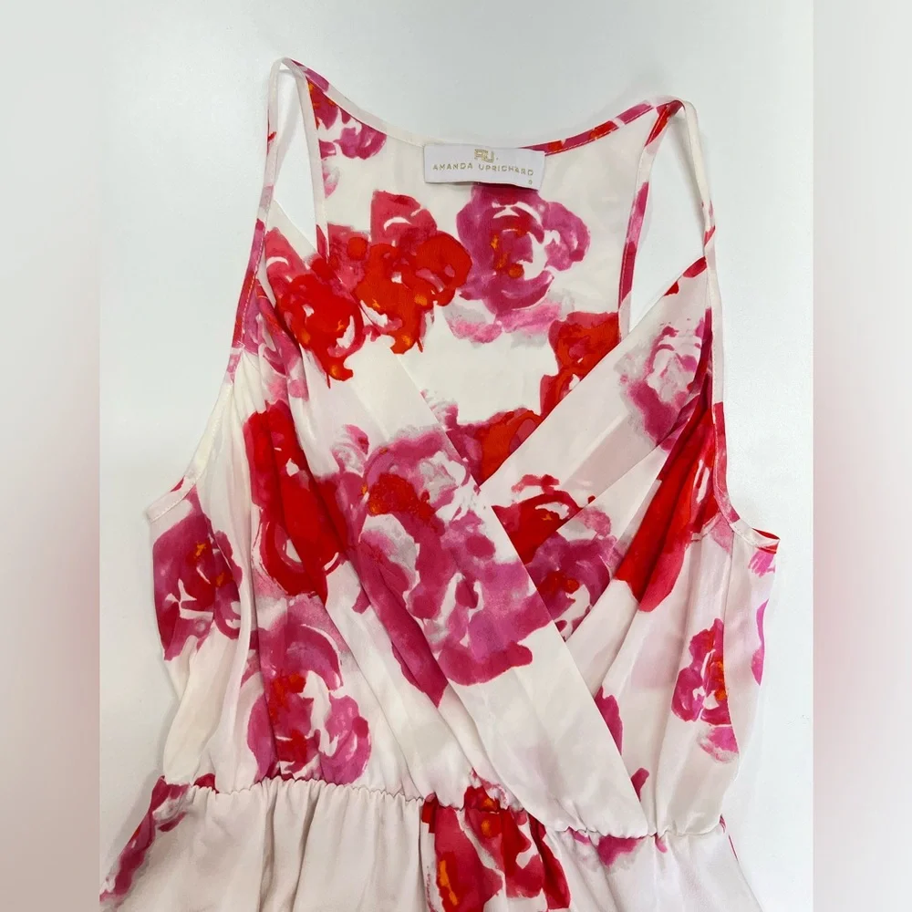 Amanda Uprichard Silk Floral Chelsea Dress Size Small White Pink Red